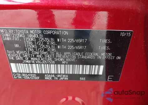 2016 Toyota Rav4 Le z USA, uszkodzony, nr VIN JTMBFREV8GJ051508